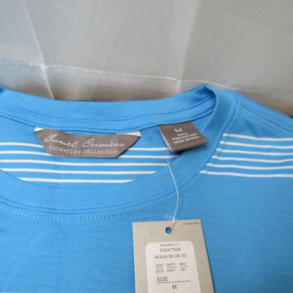 Cremieux Signature T Shirt Top Medium Aqua Blue Stripe Pullover Crew Neck Knit G - Picture 4 of 7